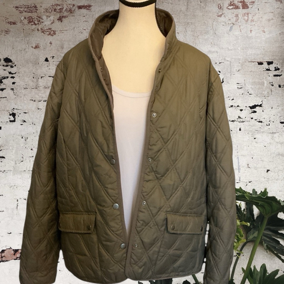 Eddie Bauer olive Green quilted utility Jacket pockets,snap closures 2XL - Picture 1 of 14